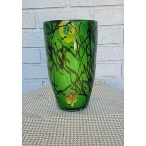 Large Multi Color Vintage Empoli Dimpled Cased Vase Abstract Floral Pattern